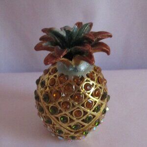 Jeweled Pineapple Trinket Box Hinged Decorative Jewelry Holder Gift Box
